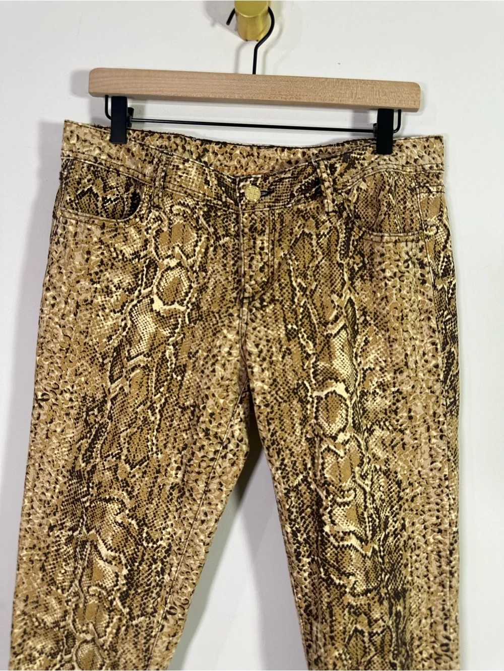 Tory Burch Brown Snakeskin Print Mid Rise Super Skinny Jeans